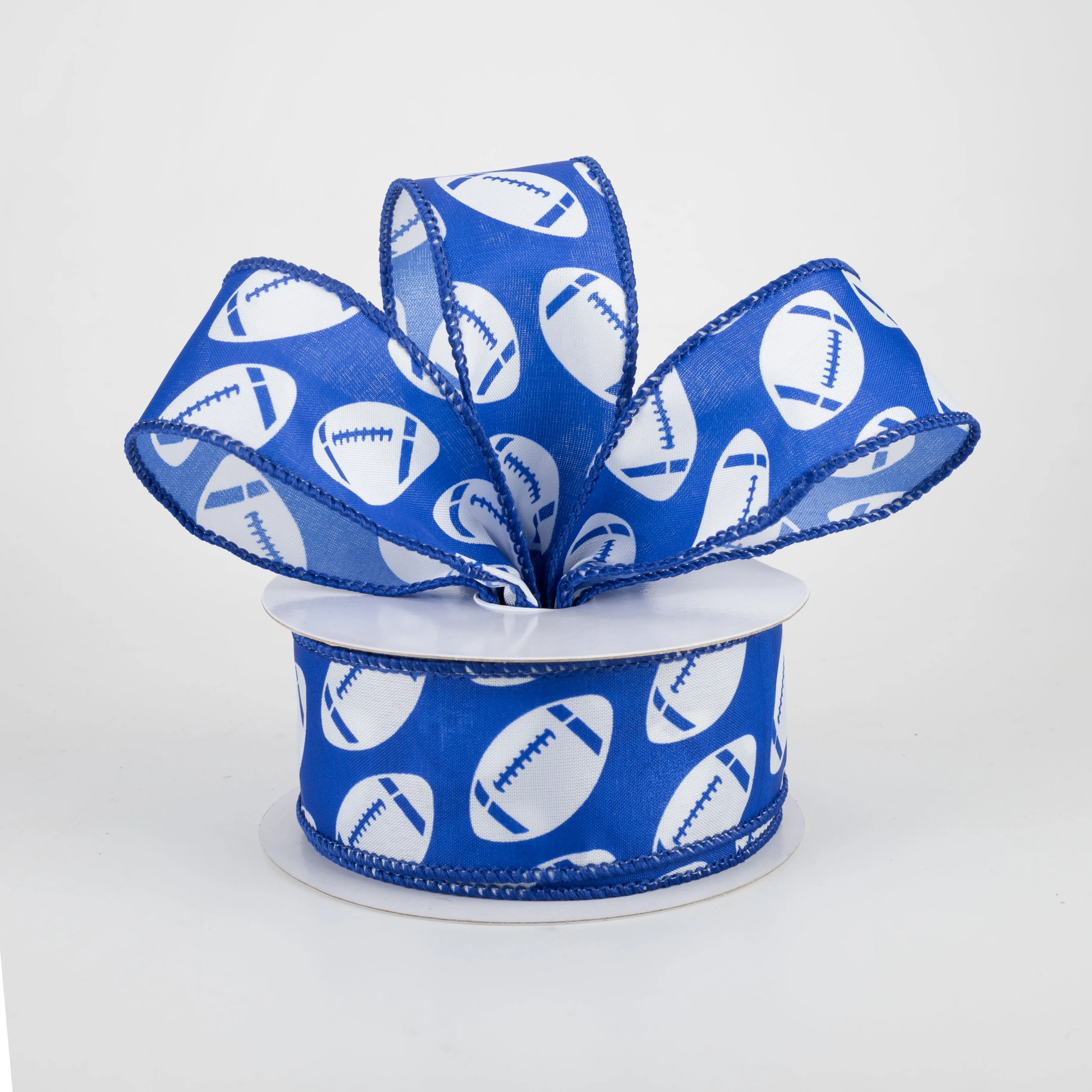 1.5" Diagonal Dotted Football Ribbon: Royal Blue & White (10 Yards)