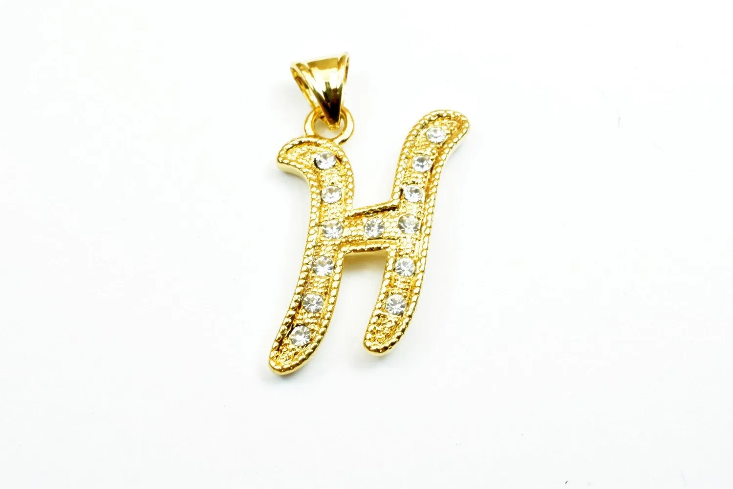 18K as Gold Filled* Letter "H" Pendant With Rhinestone CZ Cubic Zirconia, Size 29x18mm Initial Charm Valentine's Day Gift For Jewelry Making