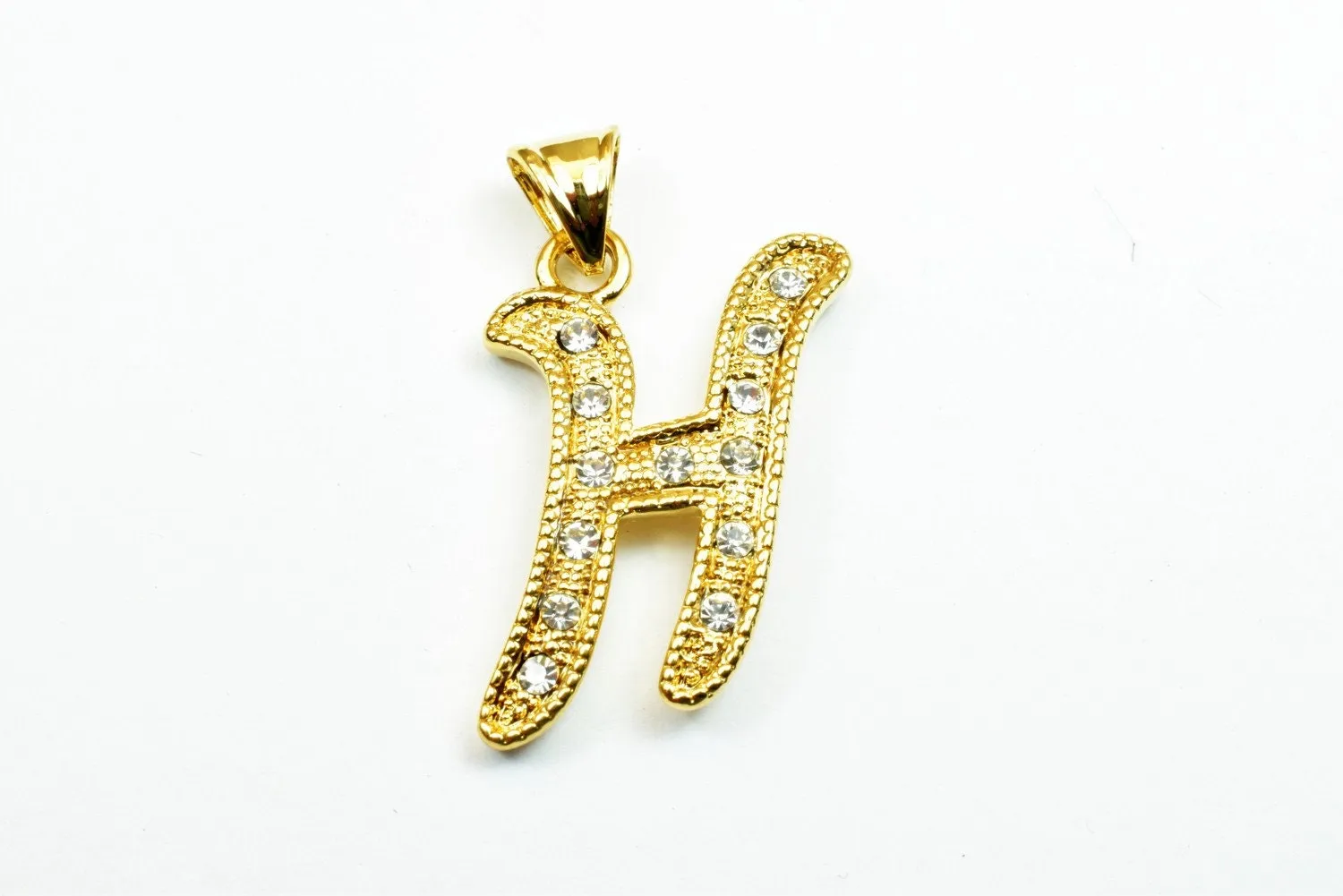 18K as Gold Filled* Letter "H" Pendant With Rhinestone CZ Cubic Zirconia, Size 29x18mm Initial Charm Valentine's Day Gift For Jewelry Making