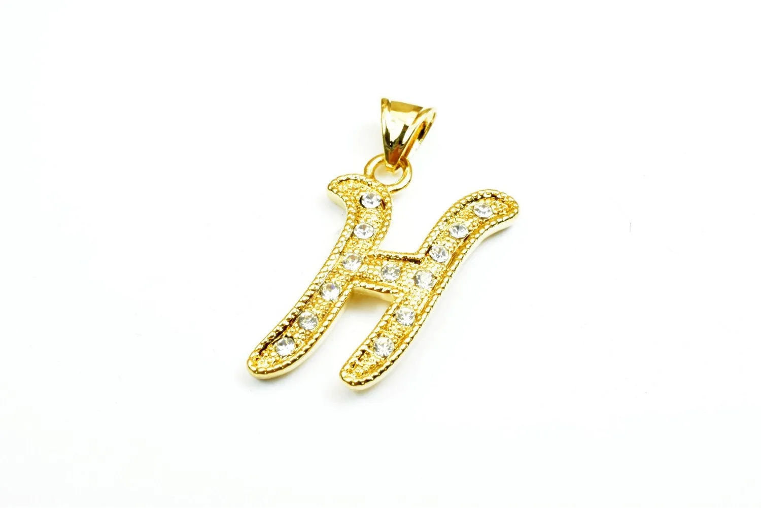 18K as Gold Filled* Letter "H" Pendant With Rhinestone CZ Cubic Zirconia, Size 29x18mm Initial Charm Valentine's Day Gift For Jewelry Making