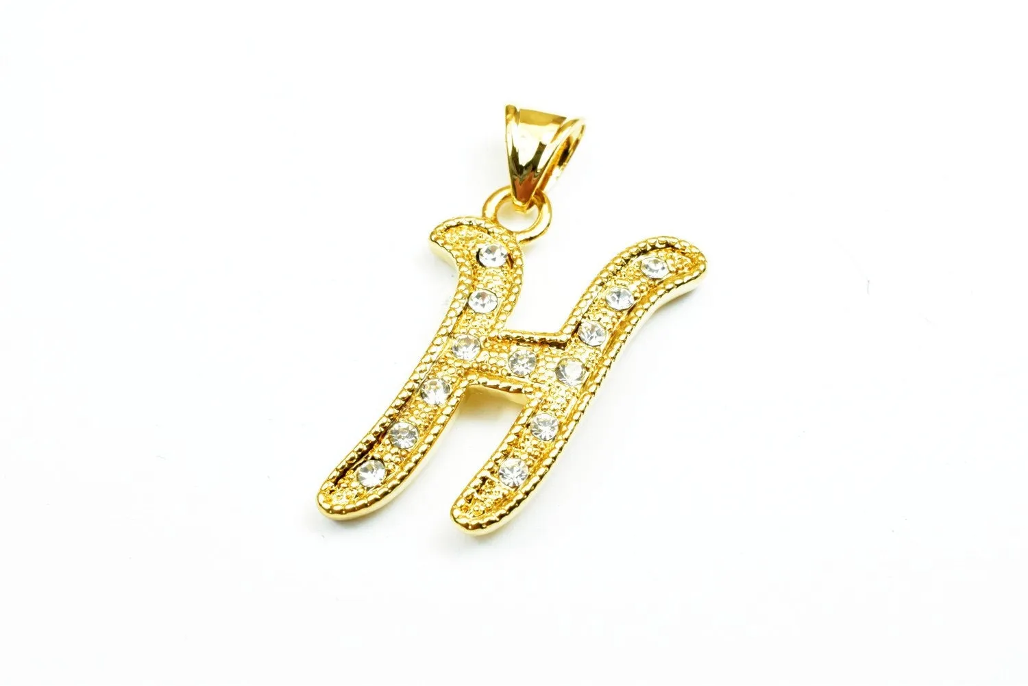 18K as Gold Filled* Letter "H" Pendant With Rhinestone CZ Cubic Zirconia, Size 29x18mm Initial Charm Valentine's Day Gift For Jewelry Making