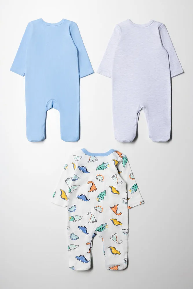 3 Pack Babygrows Blue, Grey & Cream