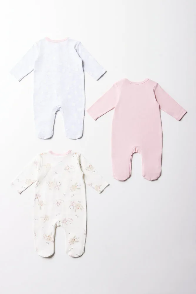 3 Pack Babygrows Pink