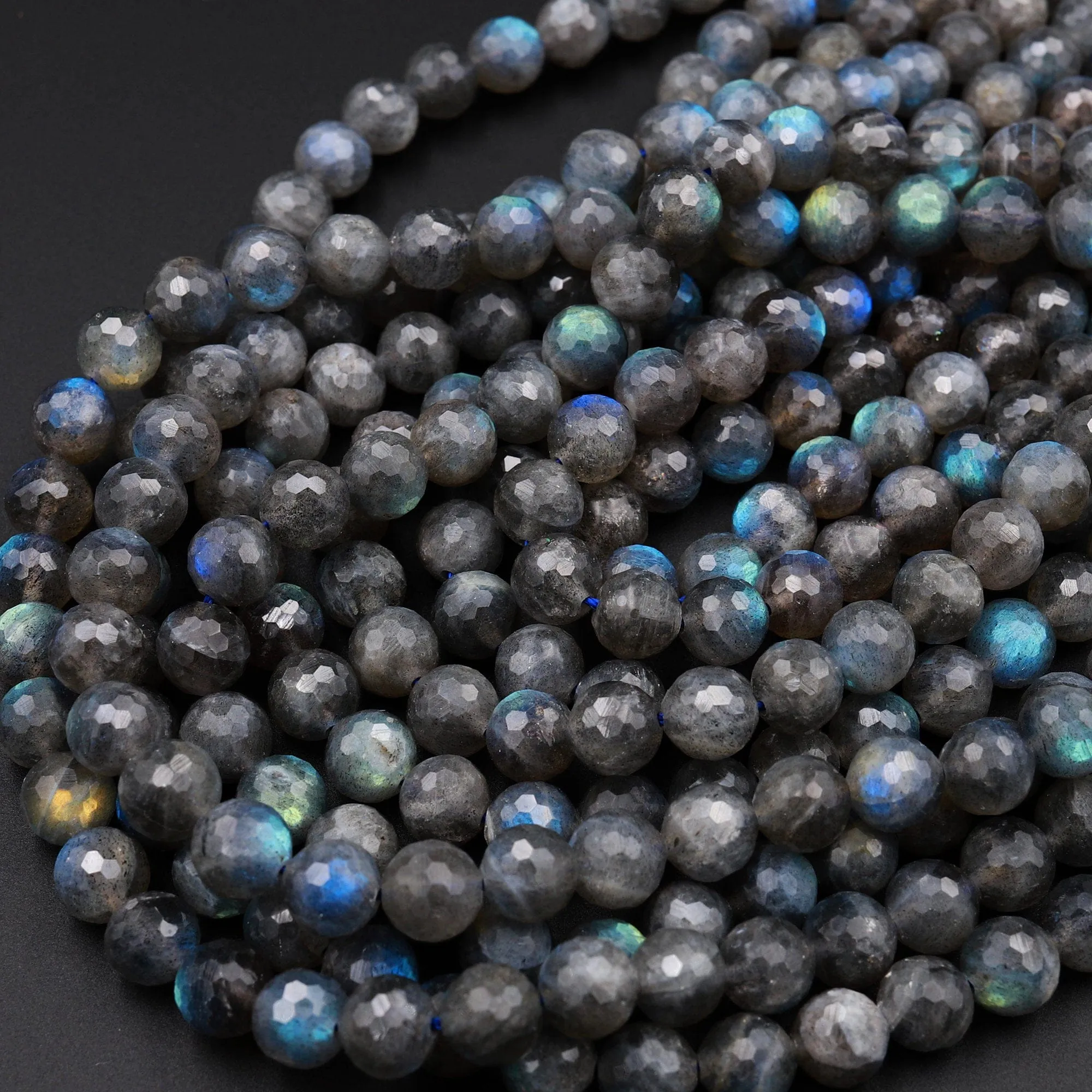 AA Natural Blue Labradorite Faceted 4mm 6mm 8mm 10mm 12mm Round Beads Nothing But Fire Best Quality 15.5" Strand