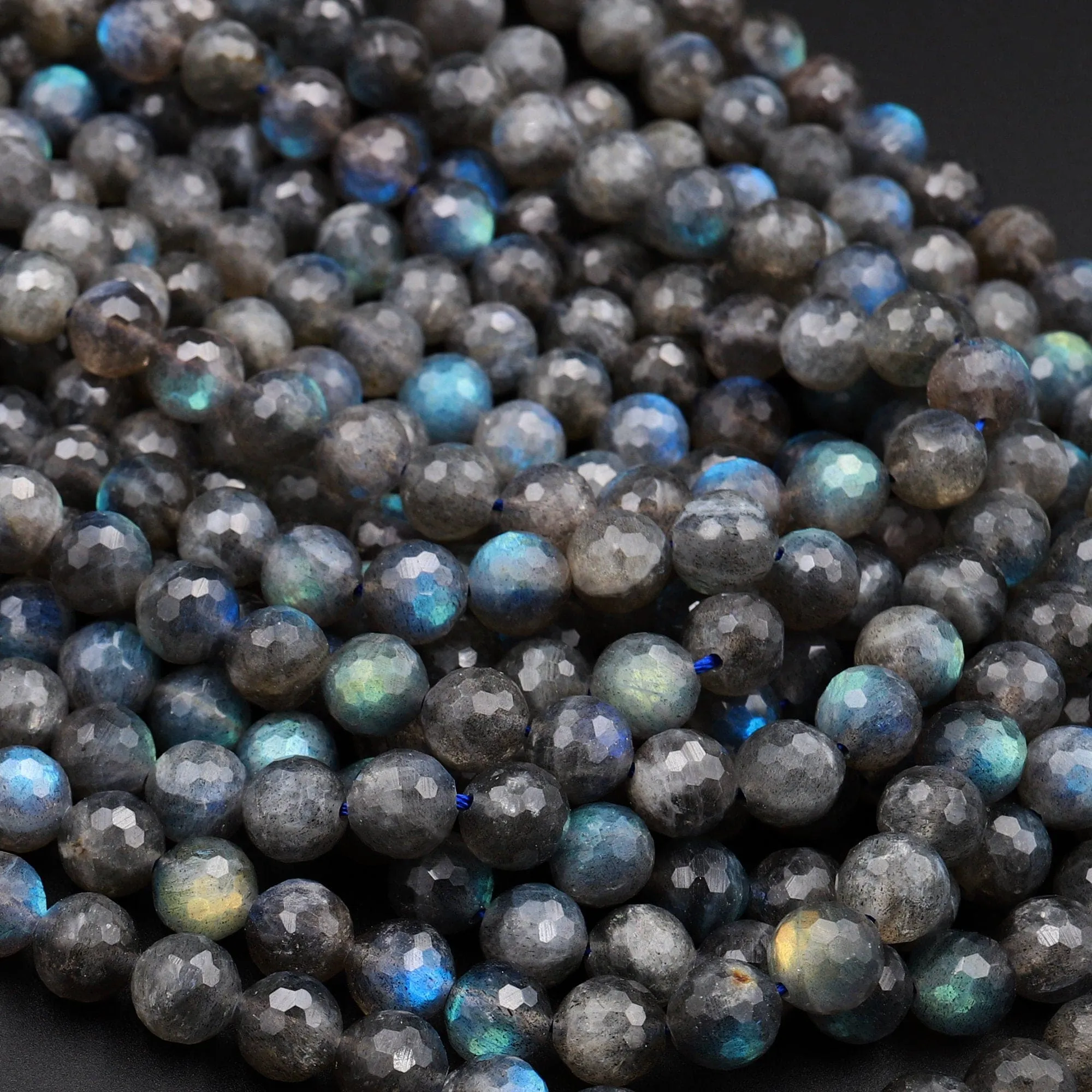 AA Natural Blue Labradorite Faceted 4mm 6mm 8mm 10mm 12mm Round Beads Nothing But Fire Best Quality 15.5" Strand