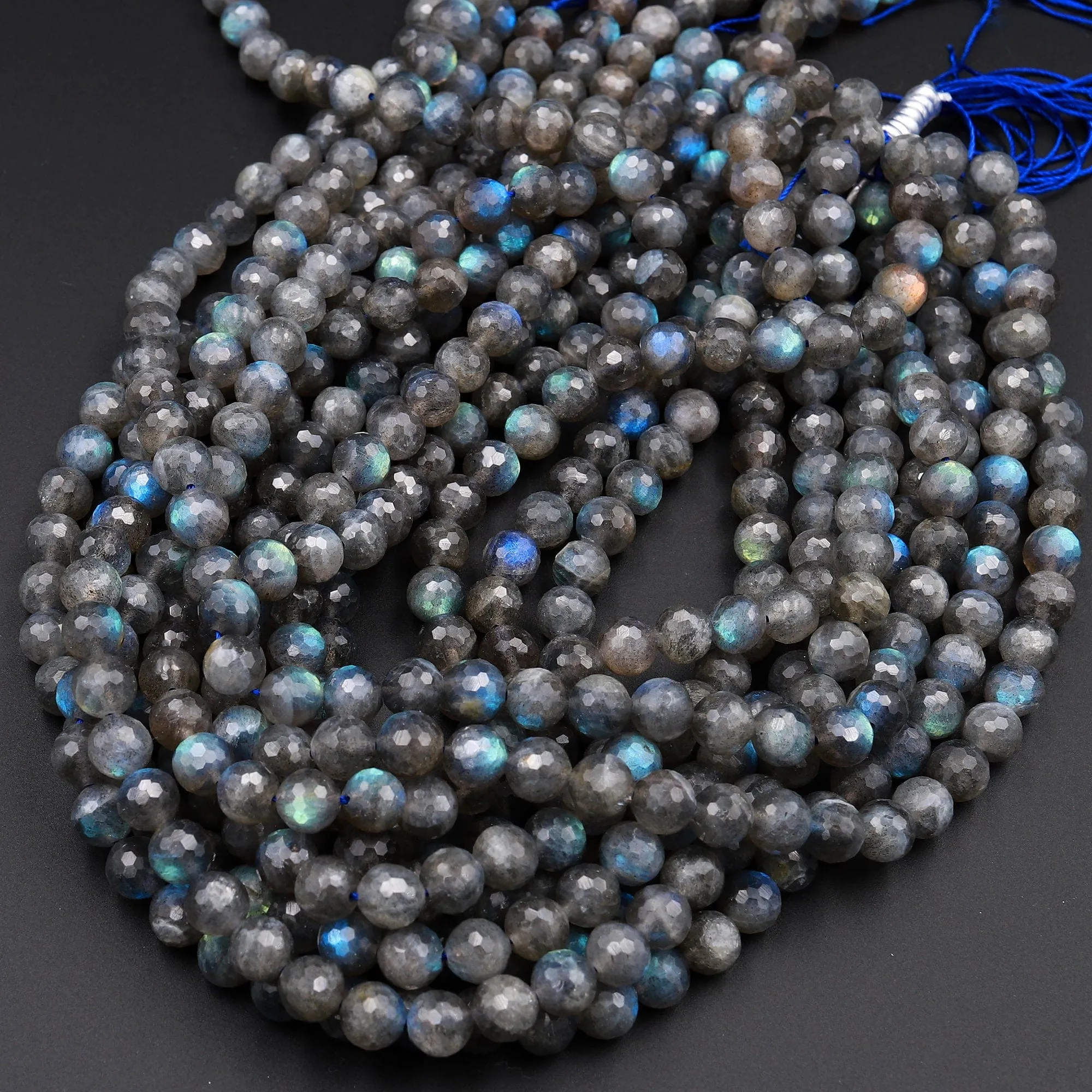 AA Natural Blue Labradorite Faceted 4mm 6mm 8mm 10mm 12mm Round Beads Nothing But Fire Best Quality 15.5" Strand