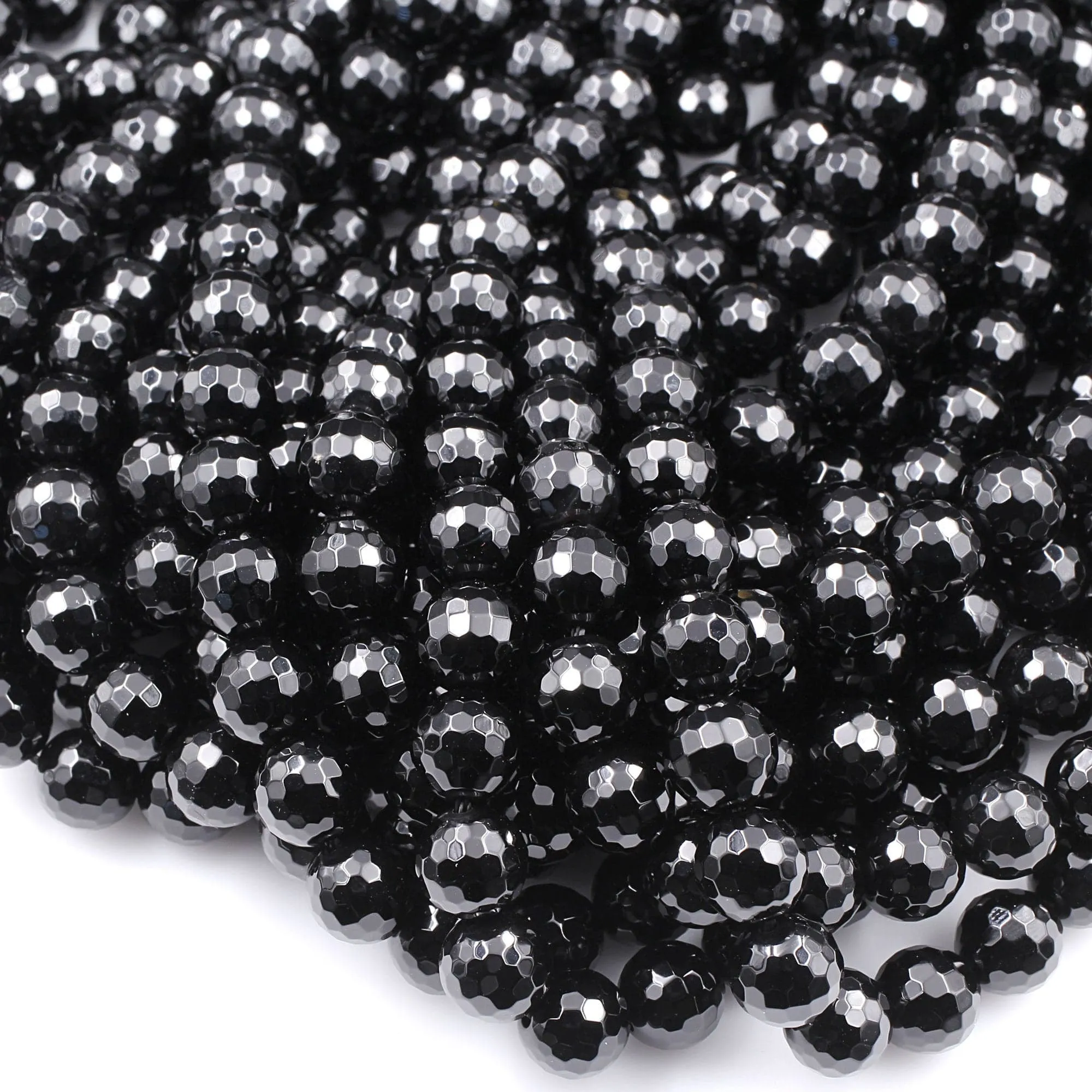 AAA Grade Faceted Black Onyx Beads 2mm 4mm 6mm 8mm 10mm 12mm Round Beads15.5" Strand