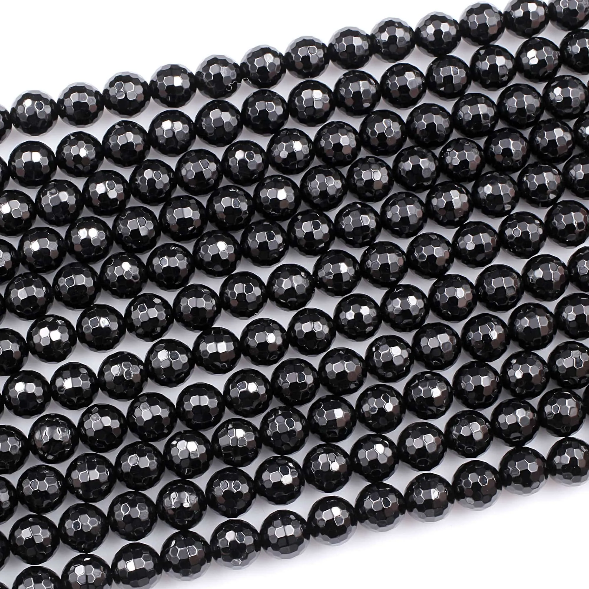 AAA Grade Faceted Black Onyx Beads 2mm 4mm 6mm 8mm 10mm 12mm Round Beads15.5" Strand