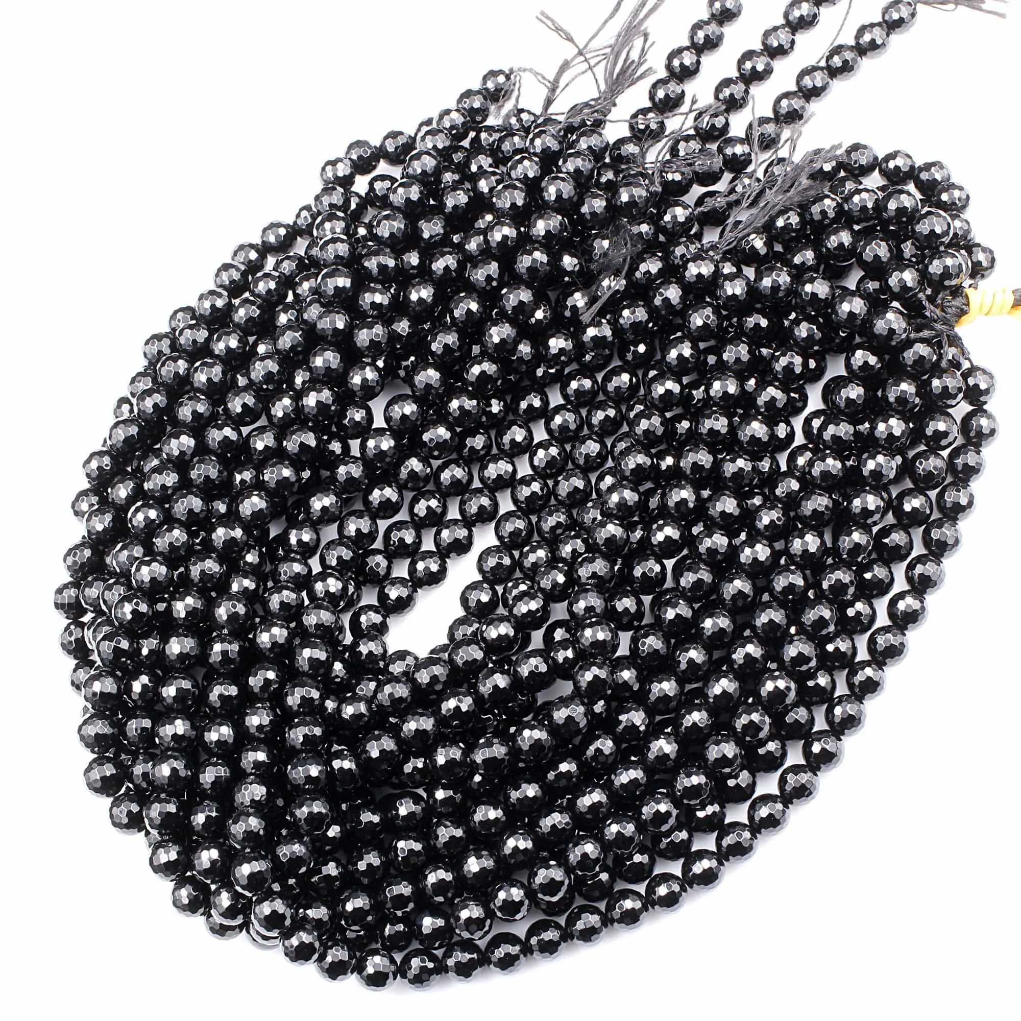 AAA Grade Faceted Black Onyx Beads 2mm 4mm 6mm 8mm 10mm 12mm Round Beads15.5" Strand