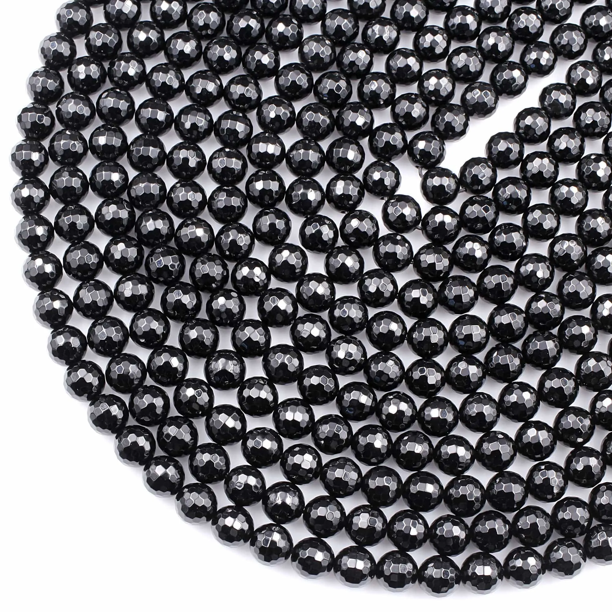 AAA Grade Faceted Black Onyx Beads 2mm 4mm 6mm 8mm 10mm 12mm Round Beads15.5" Strand