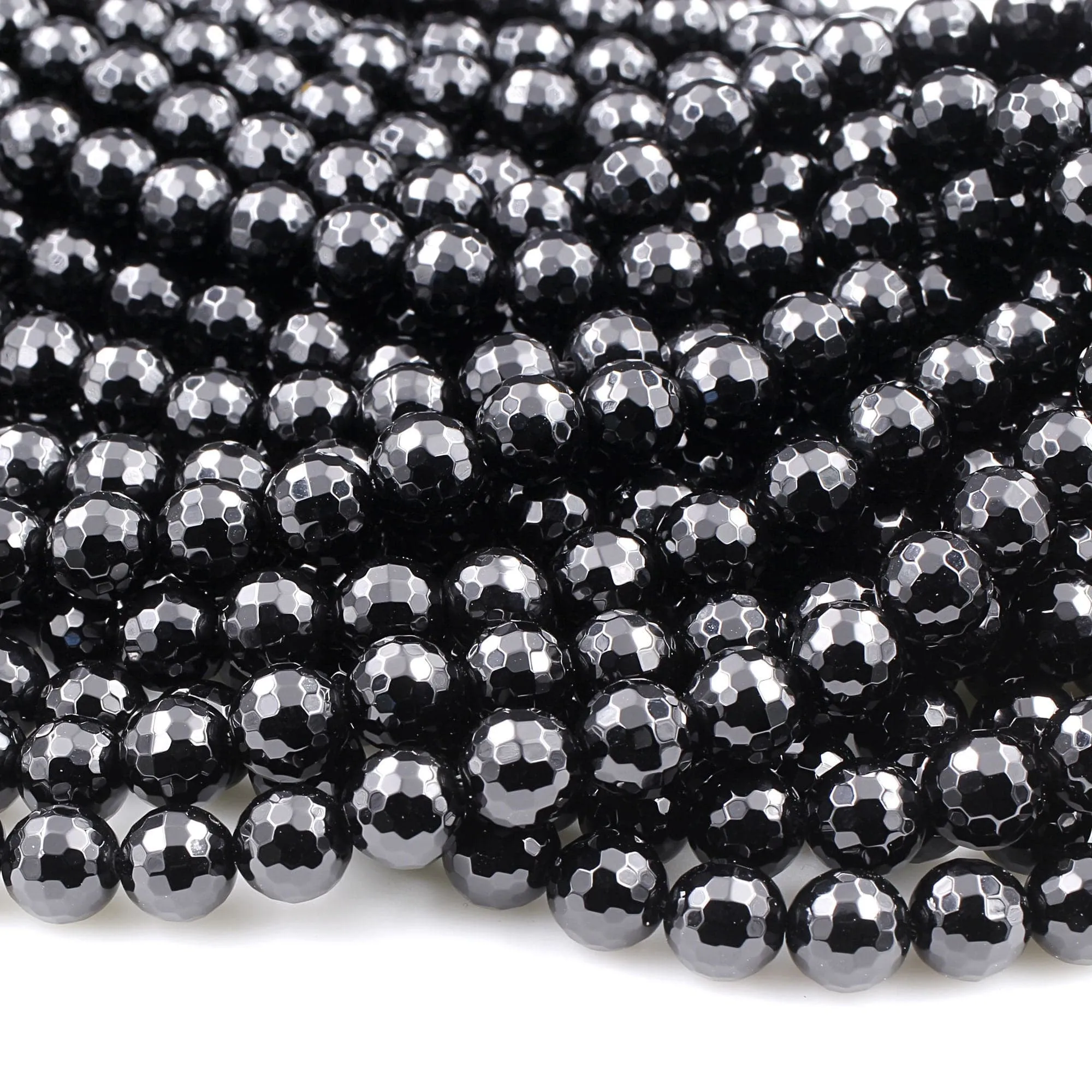 AAA Grade Faceted Black Onyx Beads 2mm 4mm 6mm 8mm 10mm 12mm Round Beads15.5" Strand