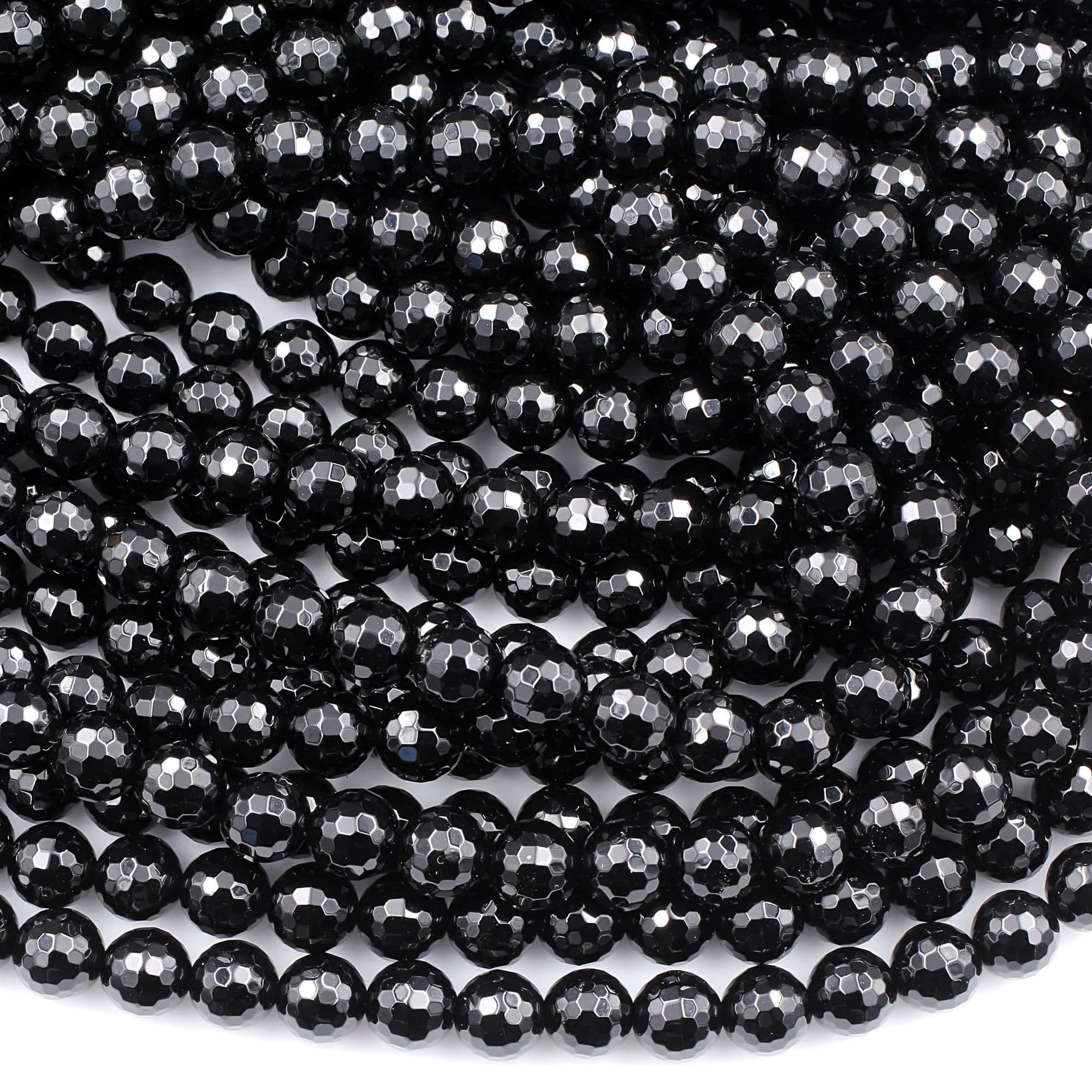 AAA Grade Faceted Black Onyx Beads 2mm 4mm 6mm 8mm 10mm 12mm Round Beads15.5" Strand