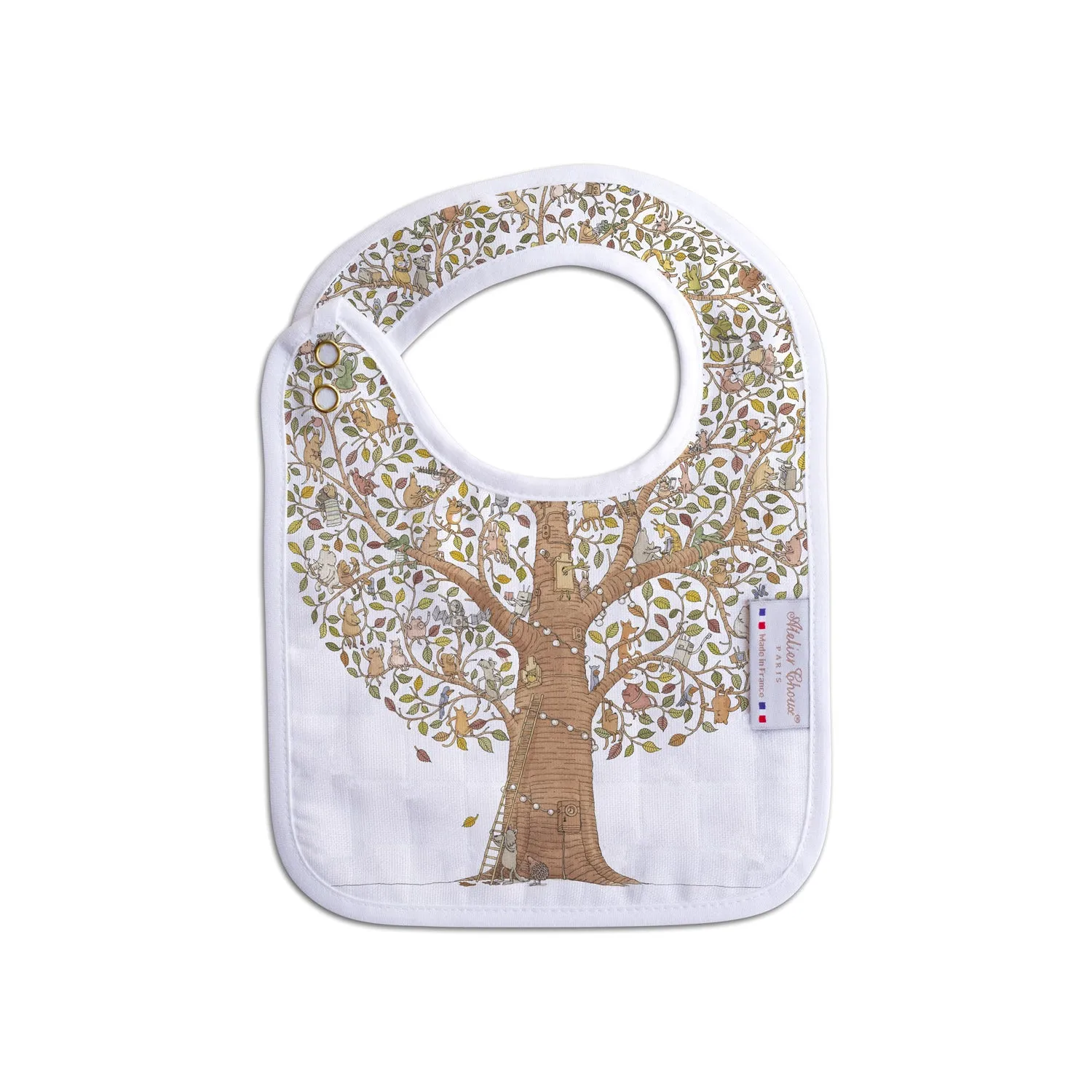 Atelier Choux Small Bib Friends & Family Tree Gold Snaps