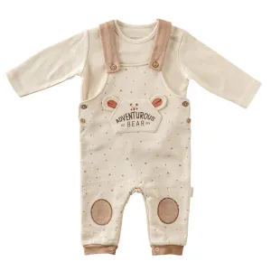 Beige Adventurous Bear Overalls Outfit