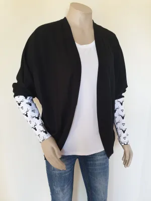 Black Merino Stag / Diamond Print Batwing Cardi