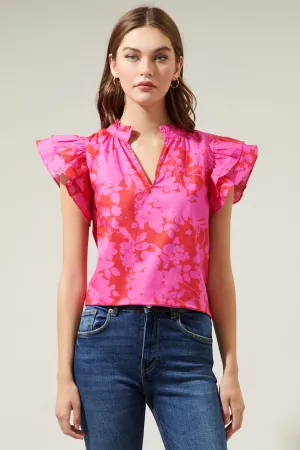 Blissa Floral Ruffle Sleeve Top