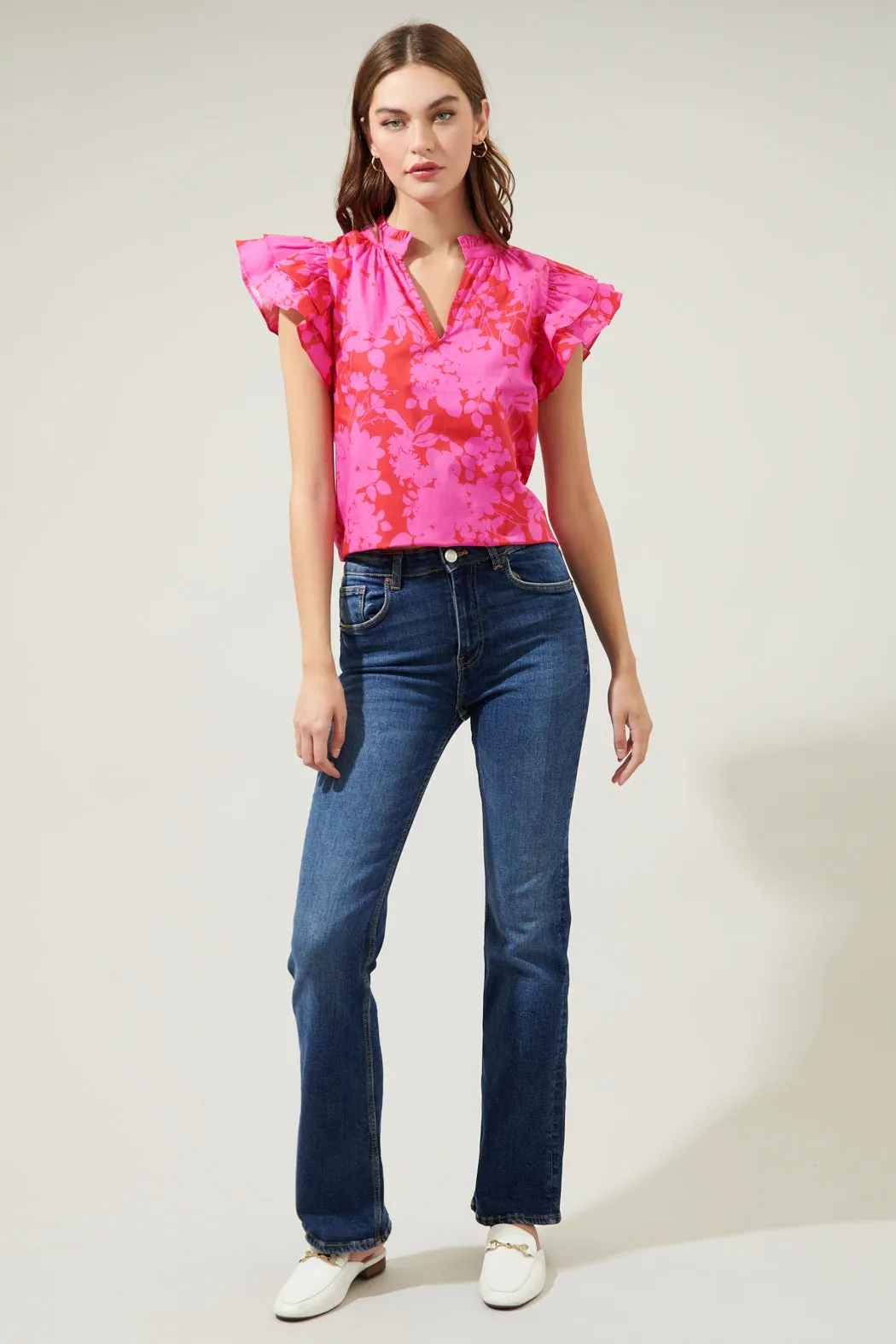 Blissa Floral Ruffle Sleeve Top