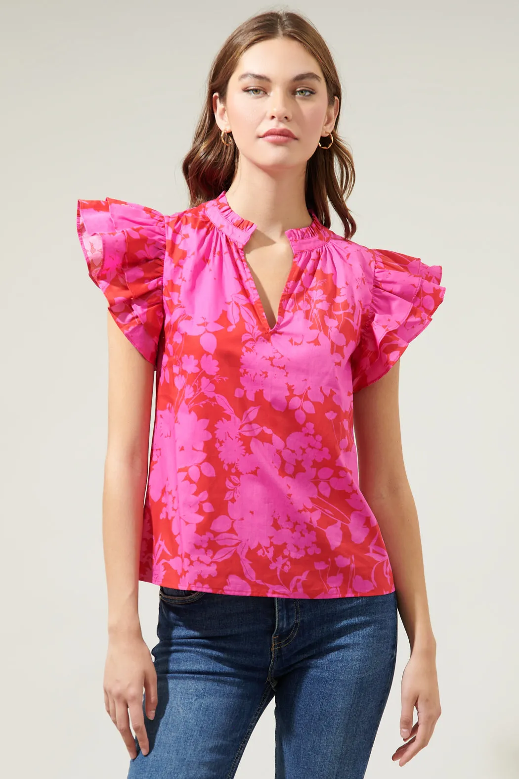 Blissa Floral Ruffle Sleeve Top