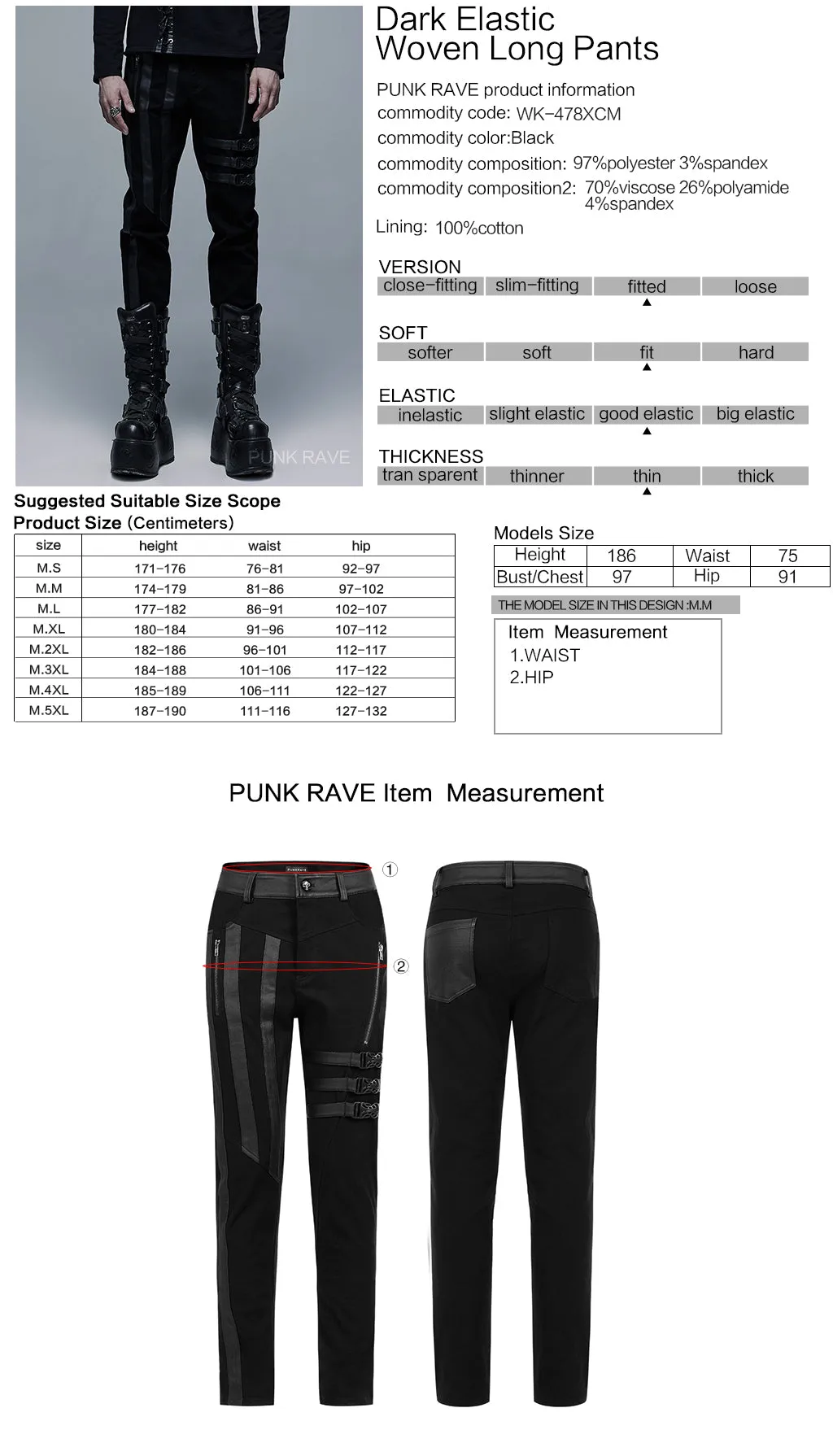 Dark Elastic Woven Long Pants