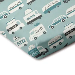 Fitted Crib Sheet - Food Trucks Surf Blue