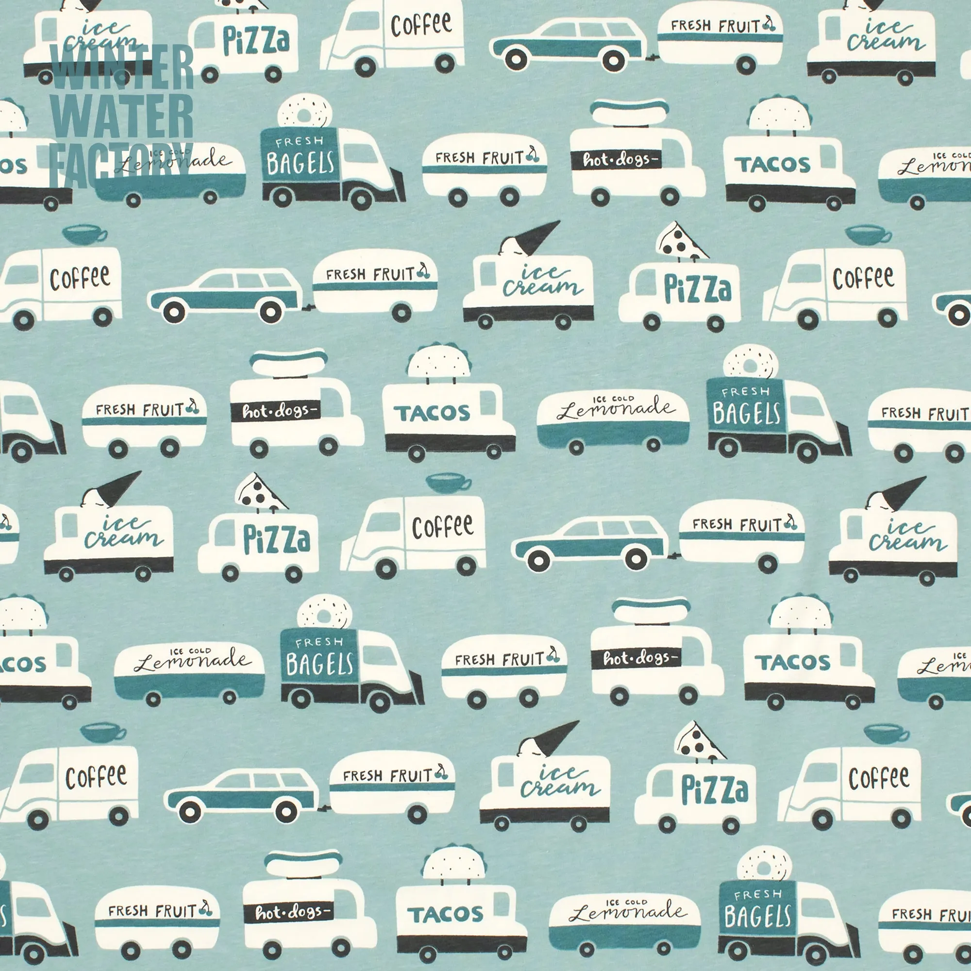 Fitted Crib Sheet - Food Trucks Surf Blue