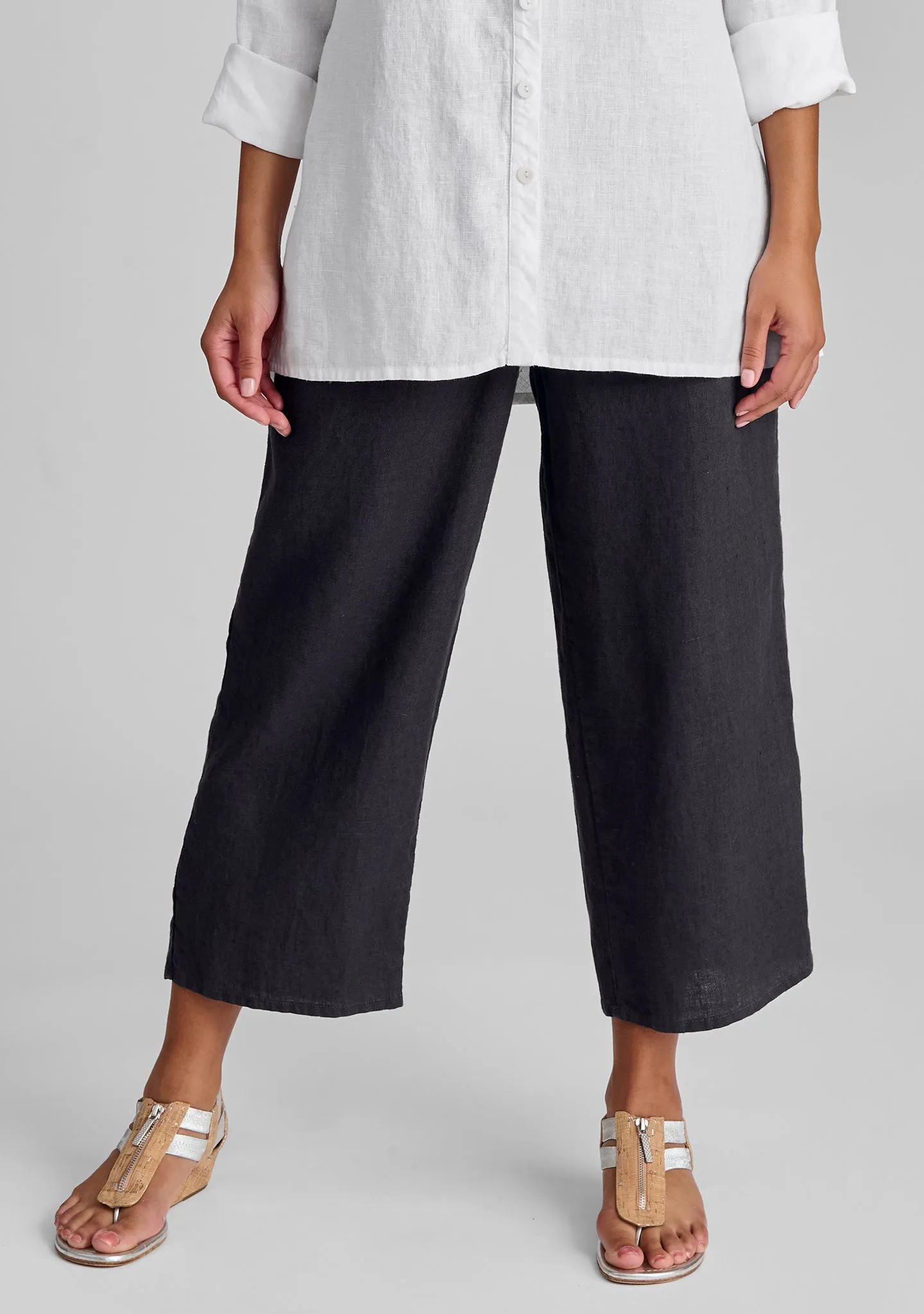 Floods - Linen Pants With Elastic Waist