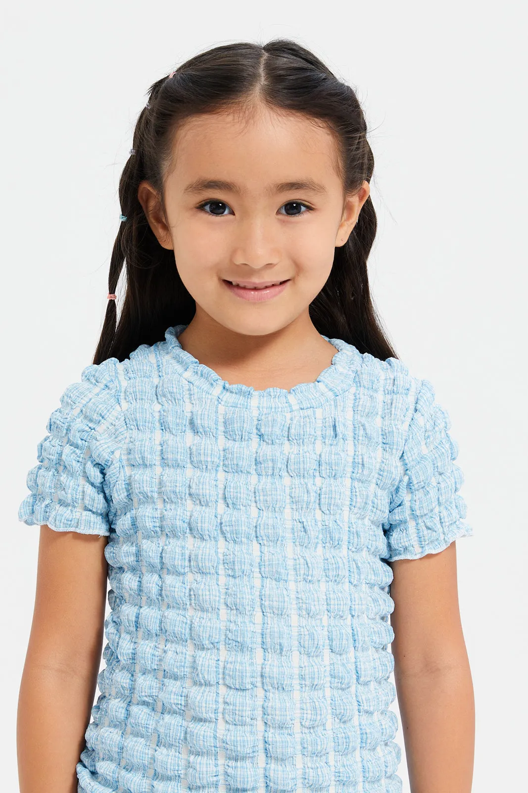 Girls Blue Textured Blouse