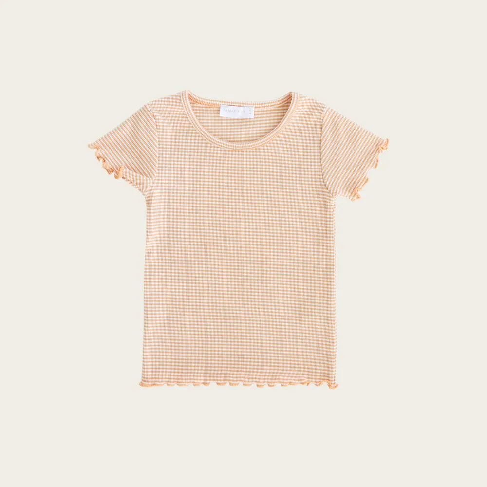 Lily Ribbed Tee - Apricot Stripe