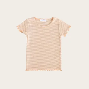 Lily Ribbed Tee - Apricot Stripe