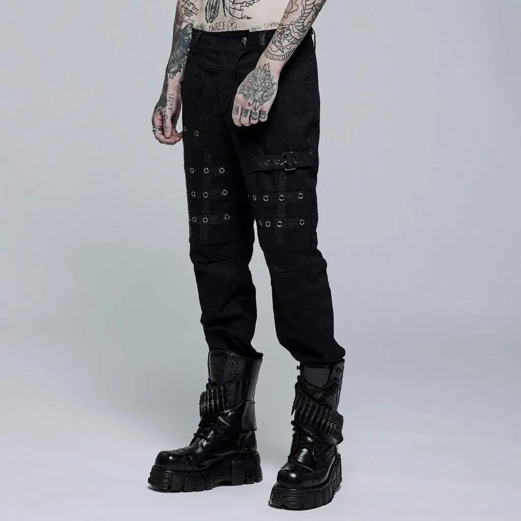 Men's Punk Buckle Splice Woven Pants