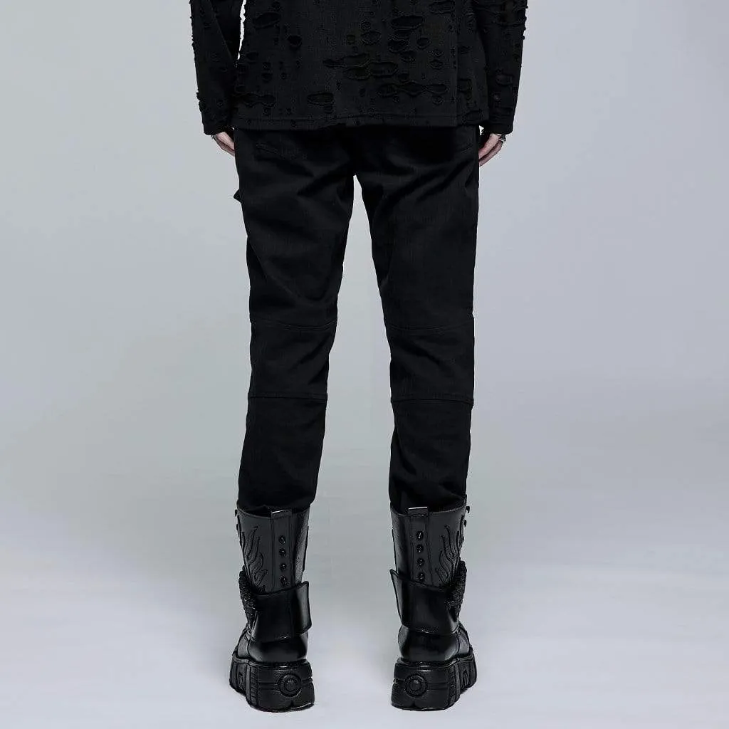 Men's Punk Buckle Splice Woven Pants