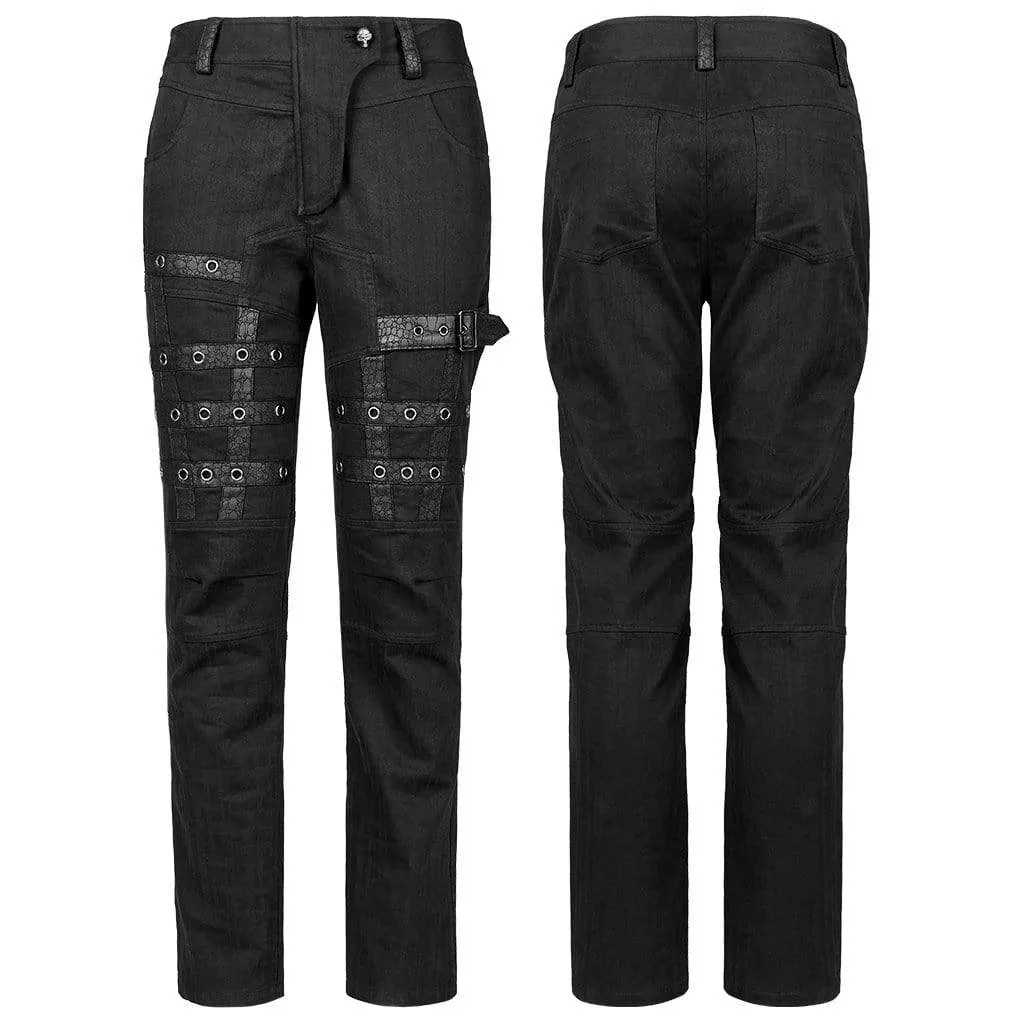 Men's Punk Buckle Splice Woven Pants