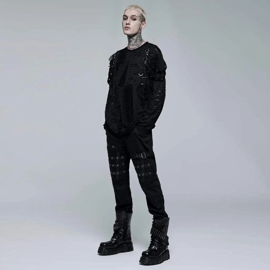 Men's Punk Buckle Splice Woven Pants