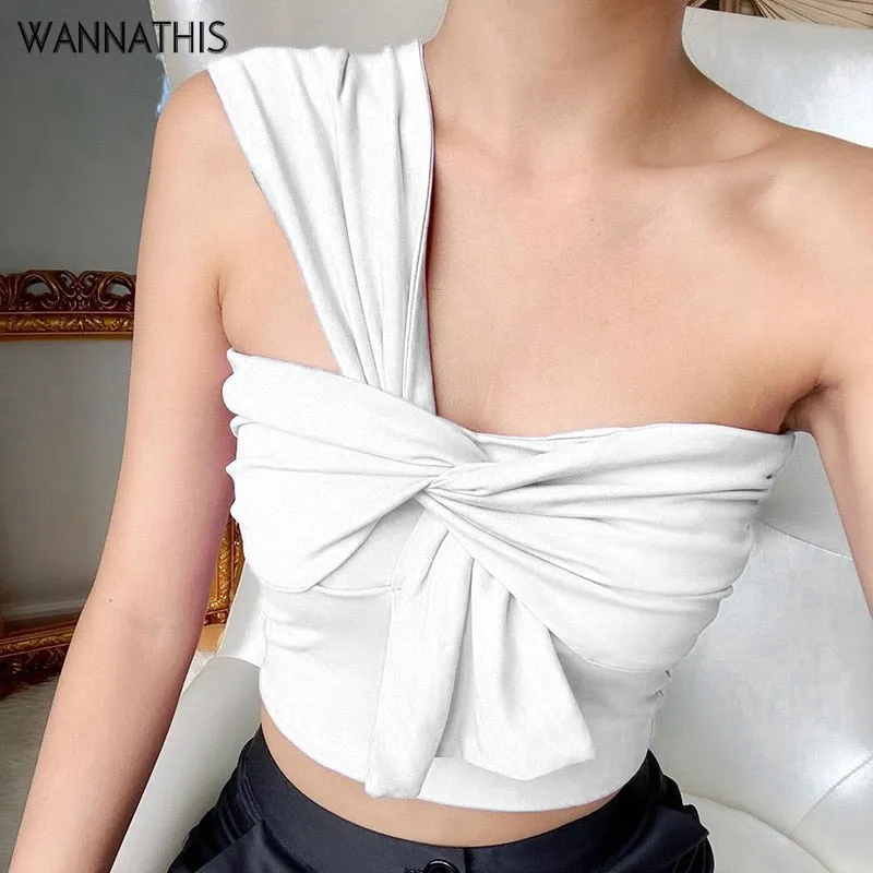 One Shoulder Crop Top Front Bandage