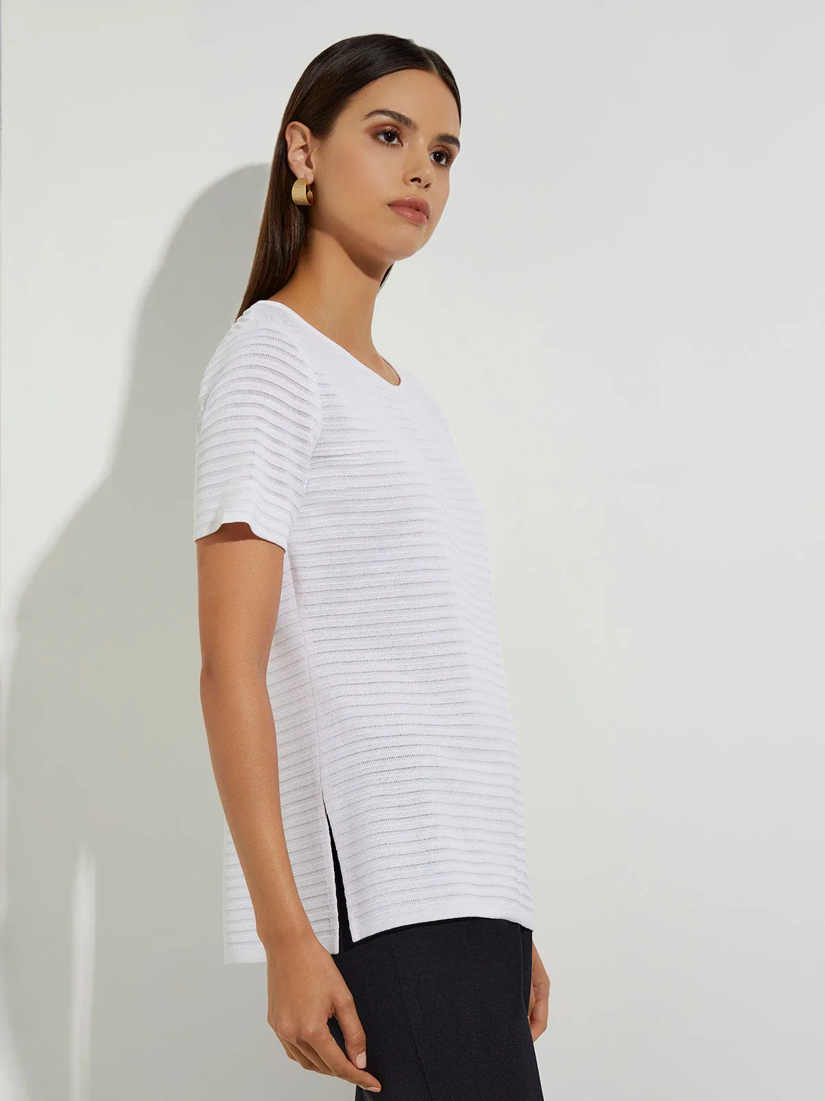 Sheer Textured Stripe Knit Tee