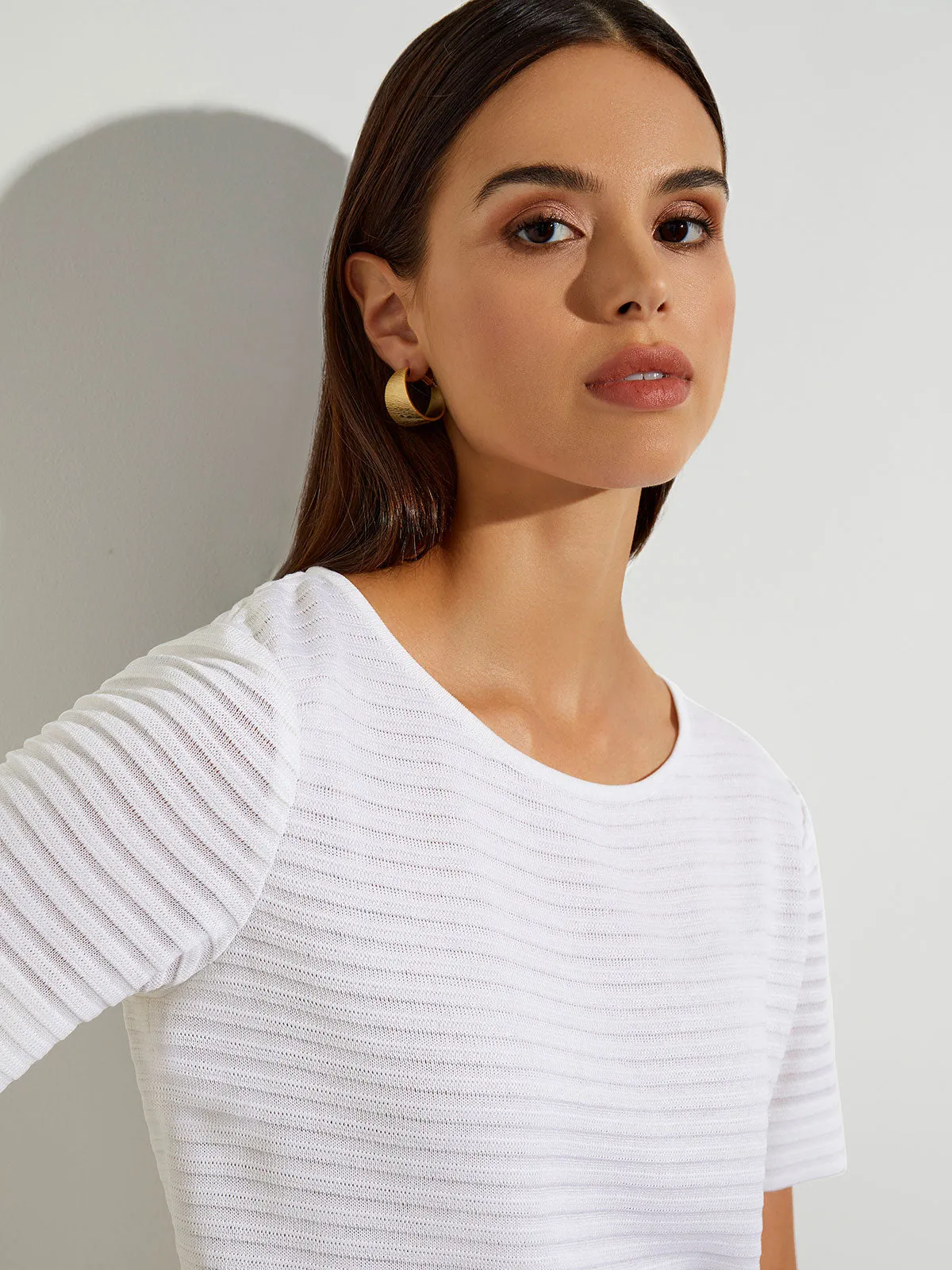 Sheer Textured Stripe Knit Tee