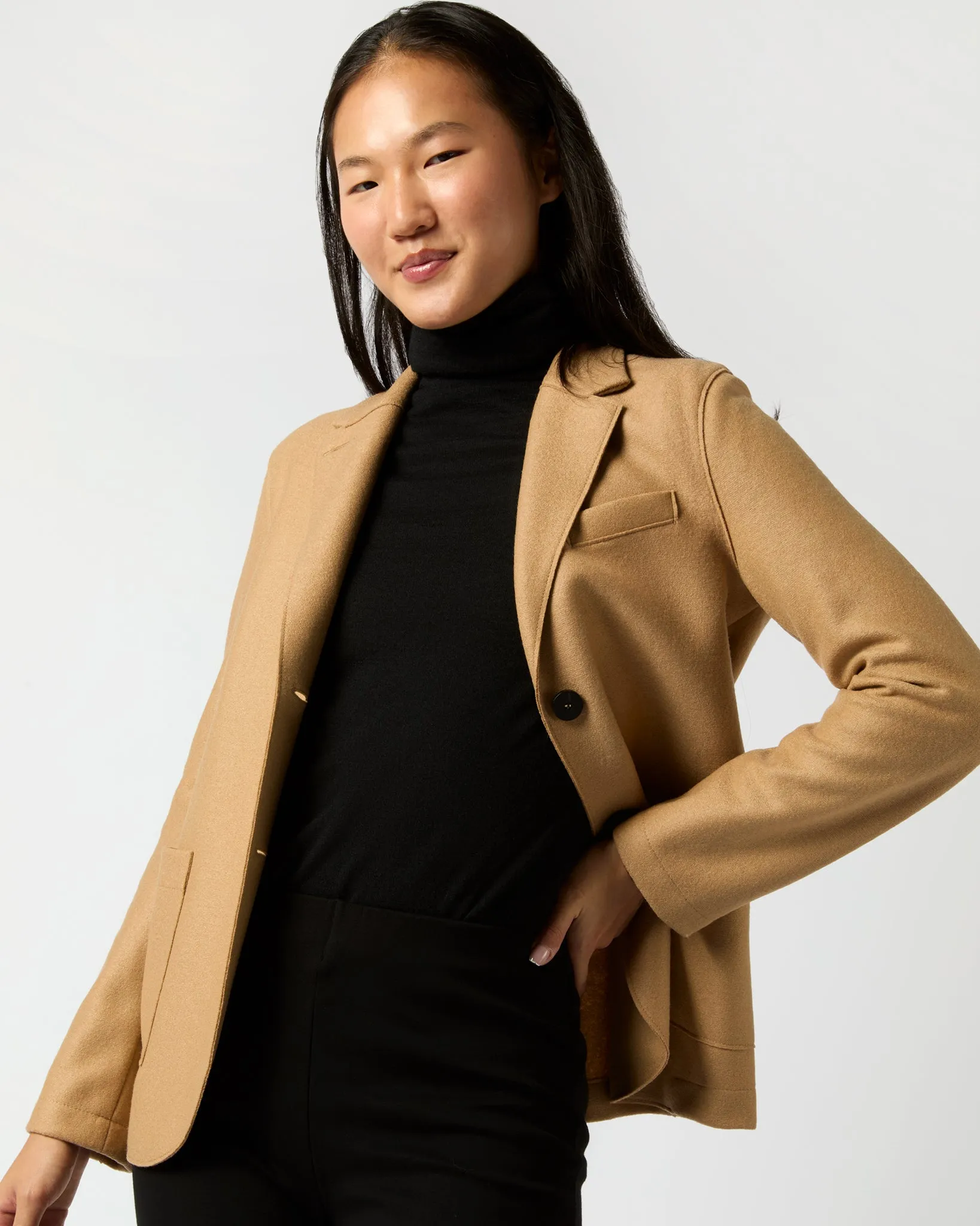 Stand Up Collar Blazer in Beige