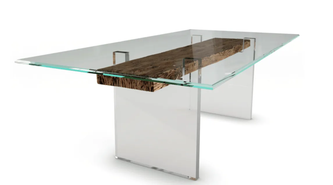 Titanic Cedar Wood table with Acrylic base 86"