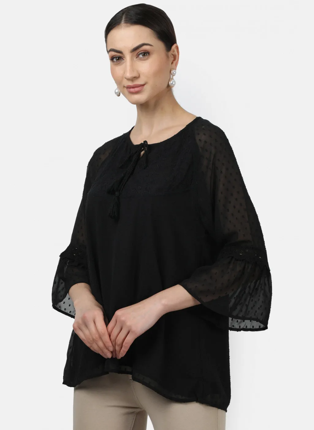 Womens Black Jaquard Tops