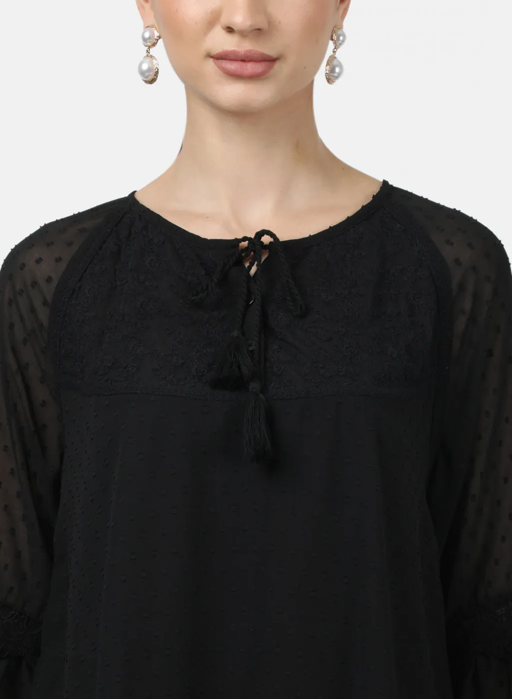 Womens Black Jaquard Tops