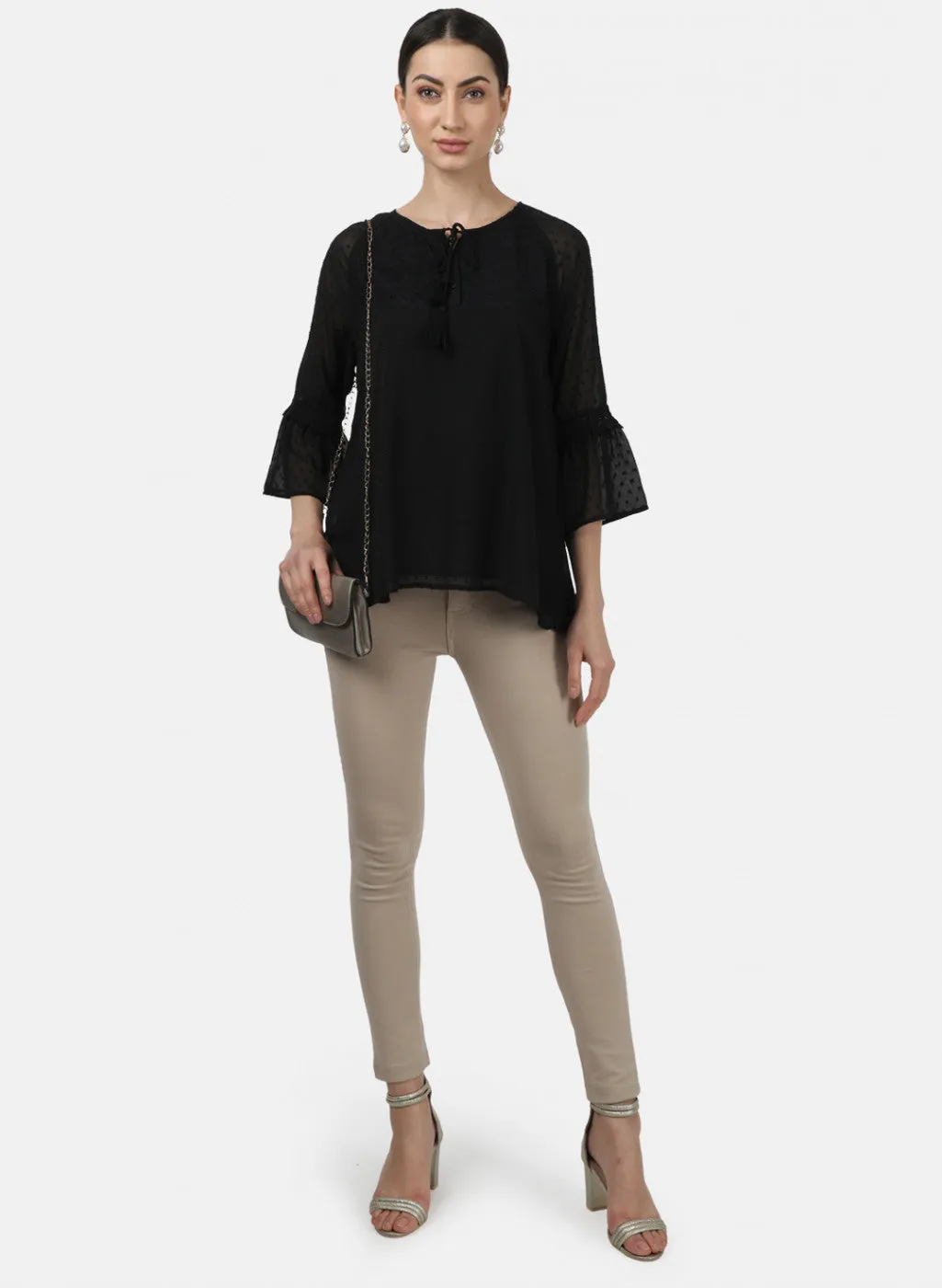 Womens Black Jaquard Tops