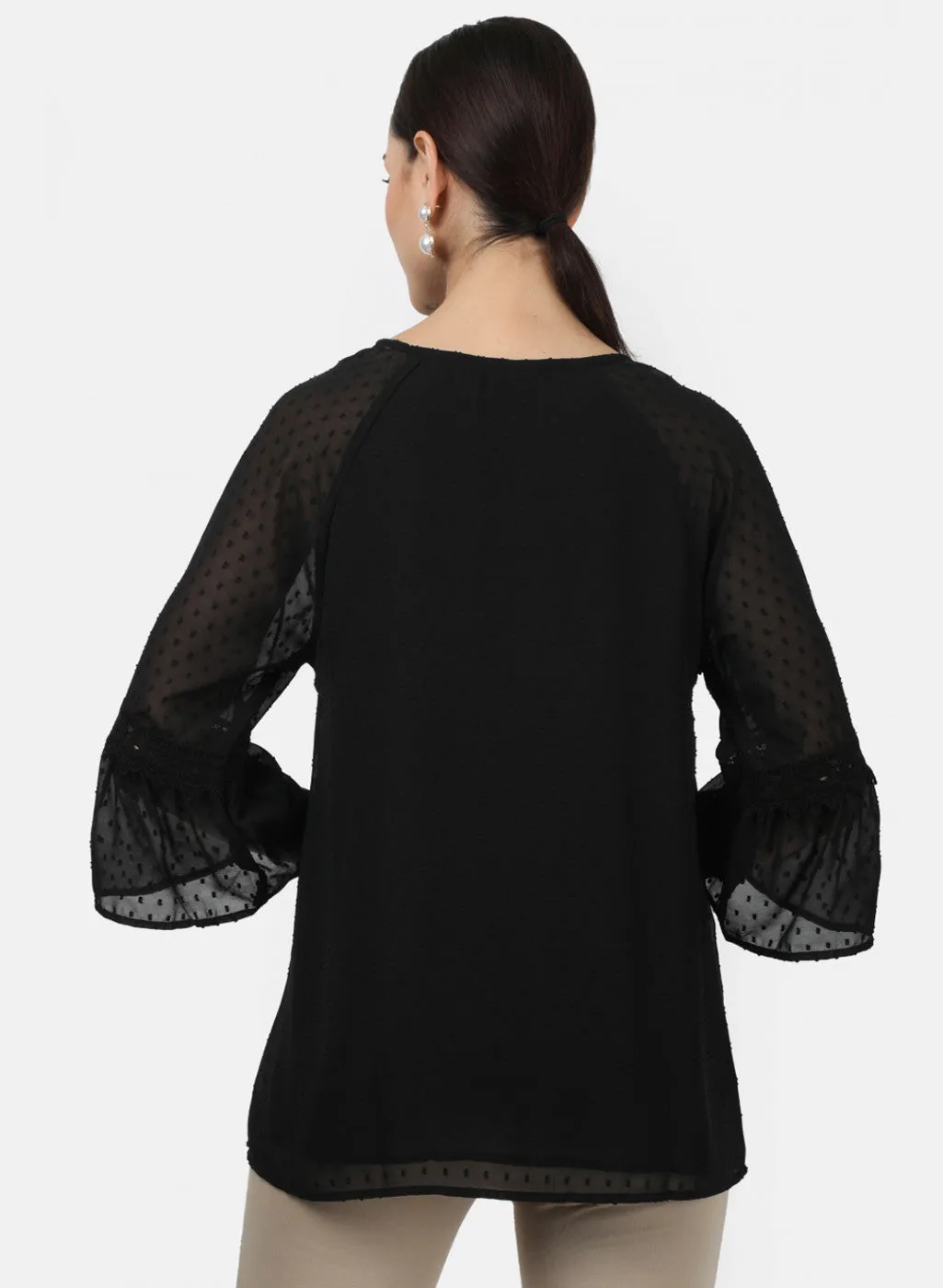 Womens Black Jaquard Tops