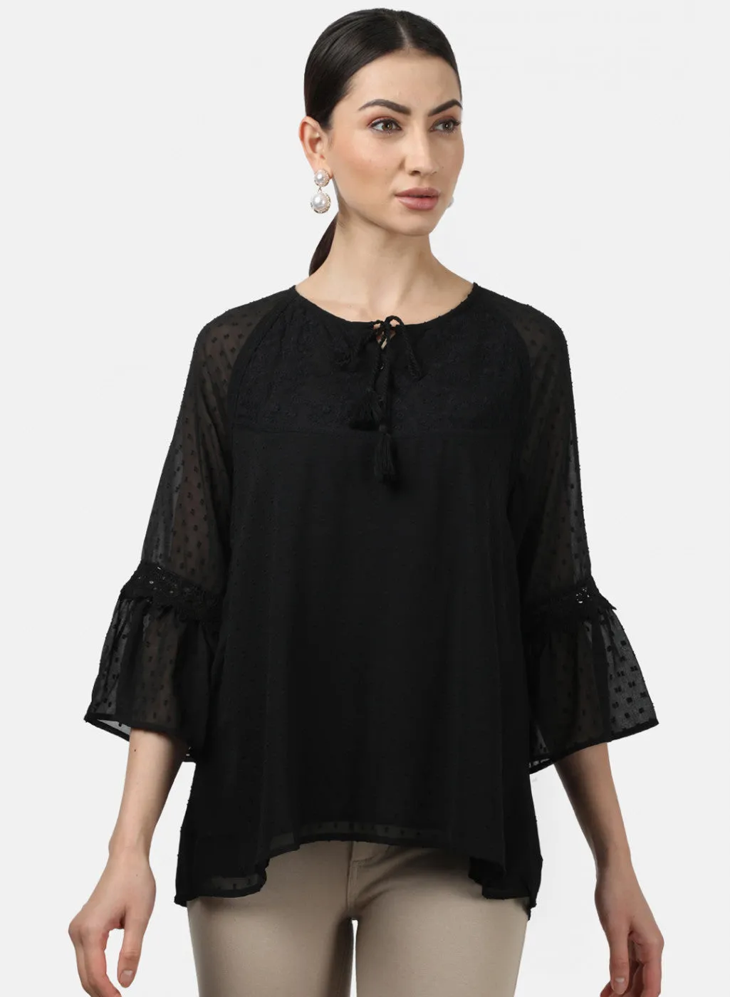 Womens Black Jaquard Tops