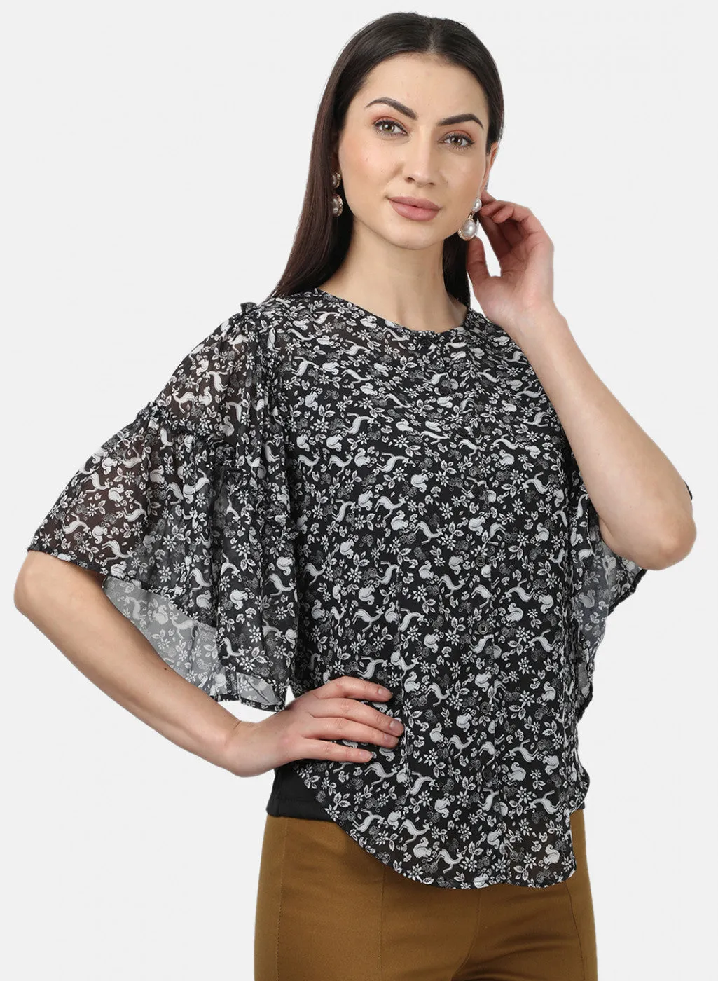 Womens Black Printed Tops