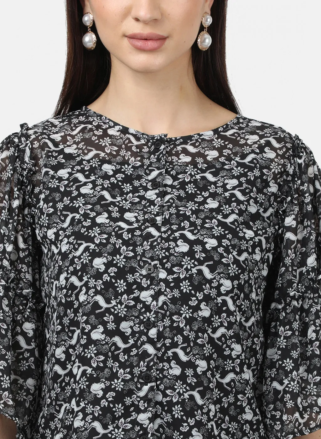 Womens Black Printed Tops