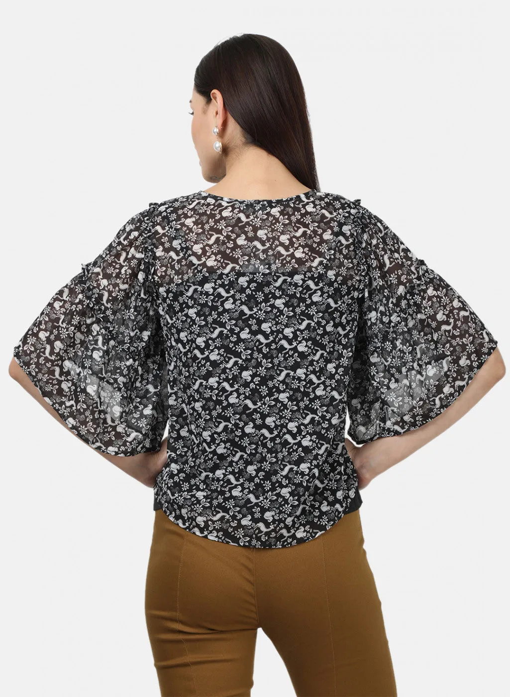 Womens Black Printed Tops