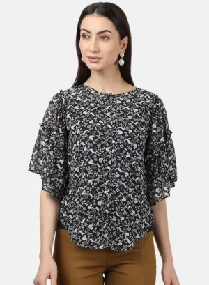 Womens Black Printed Tops