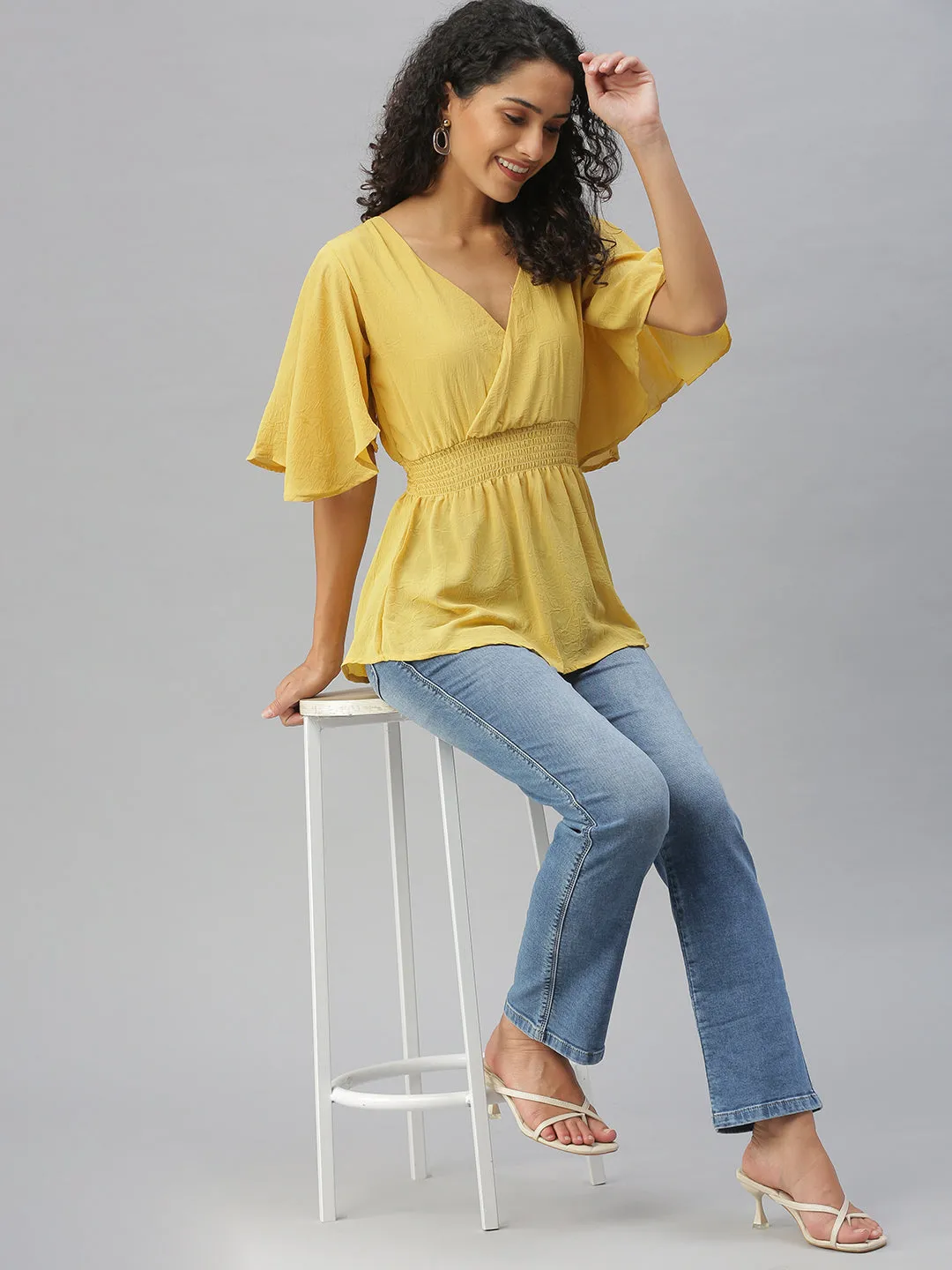 Women's Yellow Solid Tops