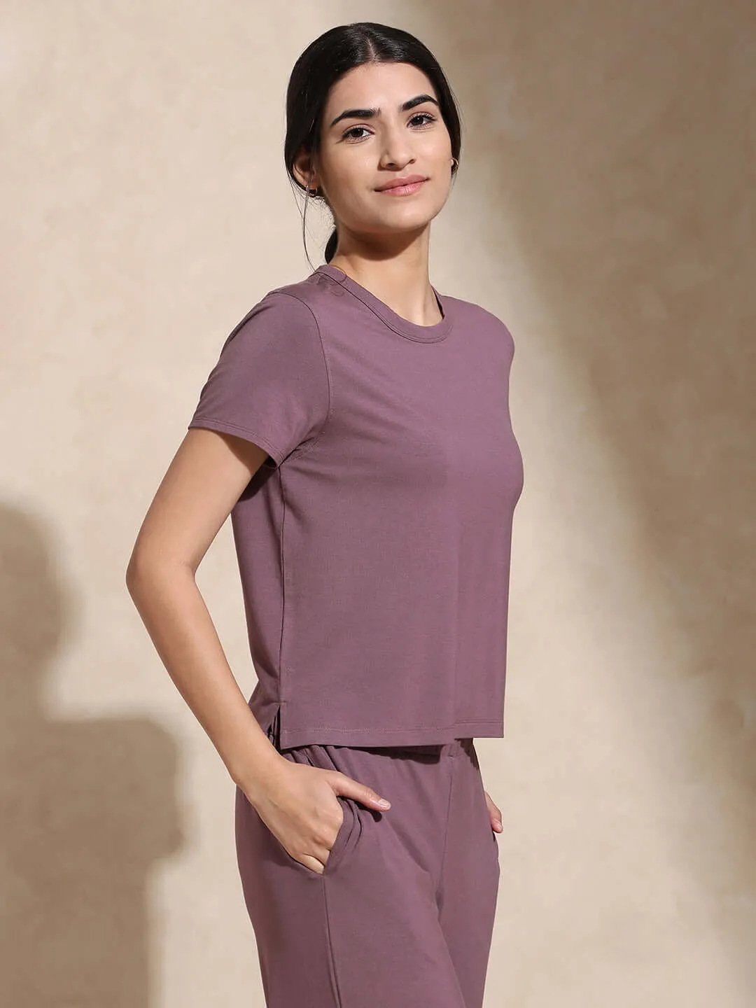 Zen Tee & Lounge Pants with Slit Mulberry